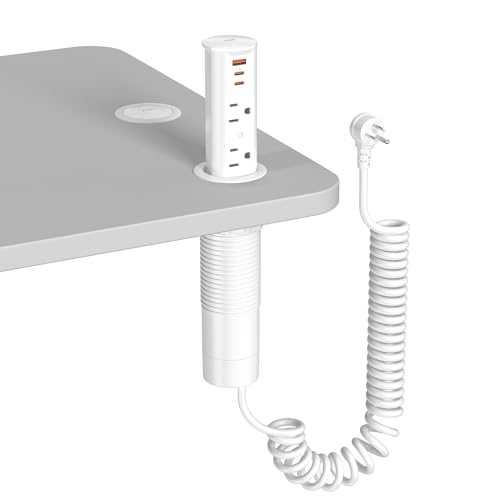 Pop Up Outlet for Countertop,Recessed Power Strip Table Outlet,Power Grommet in Drawer Outlet,Furniture Flush Mount for Desktop,20W USB C (White, 6.5FT)