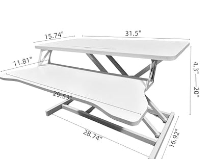 32 Inch Adjustable Standing Desk Standing Desk Converter, Stand Up Desk Riser Dual Monitor Sit Stand Desk with Wide Keyboard Tray for Table Home Office (White)