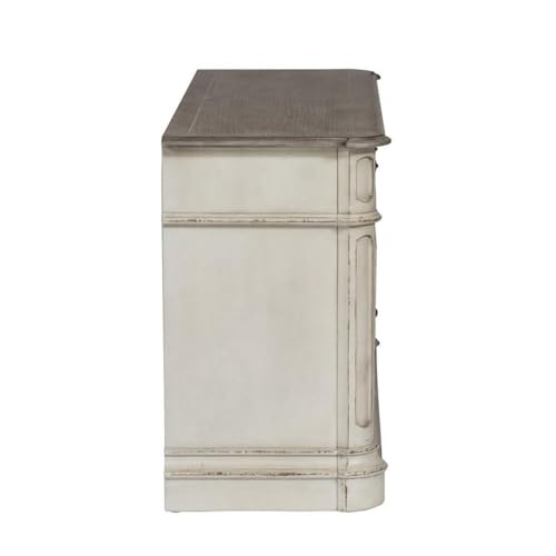 Ashford & Sons White Credenza Desk, Antique Finish, Rubberwood Solids and Oak/Birch Veneers, Weathered Brown Top, Dovetail Construction, File and Storage Drawers, Antique Pewter Hardware, Office - size: Filing Credenza