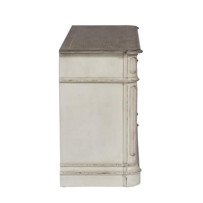 Ashford & Sons White Credenza Desk, Antique Finish, Rubberwood Solids and Oak/Birch Veneers, Weathered Brown Top, Dovetail Construction, File and Storage Drawers, Antique Pewter Hardware, Office - size: Filing Credenza