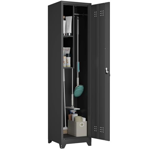 Utility Closet for Cleaning Supplies, Black Metal Storage Cabinet - color: 65"h 1 Door - Black