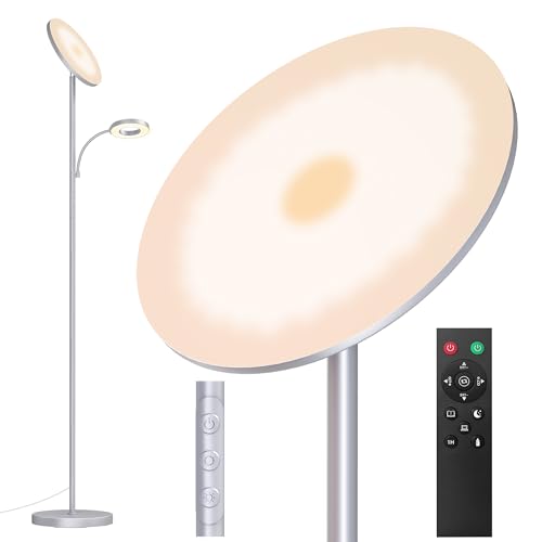 Silver Gray Floor Lamps for Living Room Bedroom, 42W/4300LM Bright LED Floor Lamp with Remote and Touch Control, Stepless Dimmable, 69" Tall Standing Lamp with Gooseneck Reading Light for Office - color: 42W Silver Gray