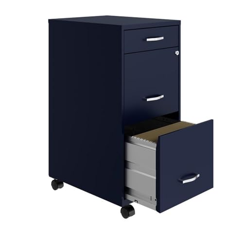 Pemberly Row 3 Drawers 29.52" Vertical Navy Metal Filing Cabinet Lockable Pre-Assembled Movable Letter Size for Home, Office - color: Navy