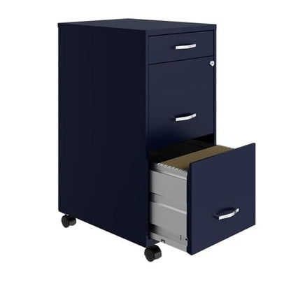 Pemberly Row 3 Drawers 29.52" Vertical Navy Metal Filing Cabinet Lockable Pre-Assembled Movable Letter Size for Home, Office - color: Navy