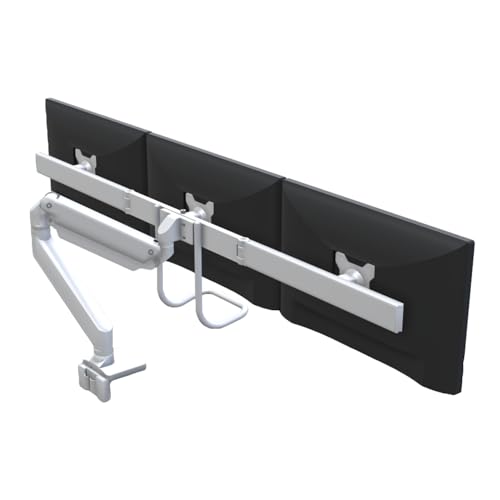 UPLIFT DESK Crestview Align Triple Monitor Stand - Gas Spring Monitor Mount with Adjustment Handle Fits 13-32” Inch Displays, VESA Compatible, Clamp or Grommet Mounting, Fits Standing Desks (White) - color: White, style: Triple Monitor Arm