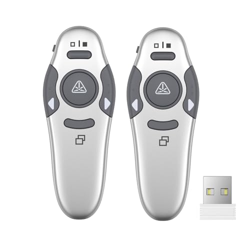QUI 2 Pack Wireless Presenter PowerPoint Clicker, USB, Silver | RF 2.4G USB Presentation Clicker,Support PowerPoint, Google Slides, Keynote, Compatible with Windows & Mac - color: Silver, style: USB