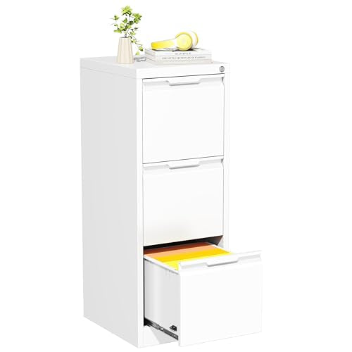 Bestoo File Cabinet, 3 Drawer Filing Cabinet with Lock, Metal File Cabinet - color: White, size: 3Drawer-Vertical-38.3"H