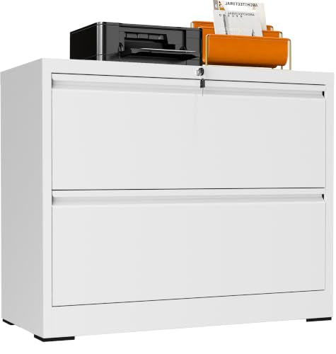 2 Drawer Lateral File Cabinet with Lock, Metal File Cabinets for Home Office, Office Furniture for Organization Hanging Legal/Letter/A4, Metal Filing Cabinet Storage Cabinet, Require Assembly, White - color: White, size: 2 Drawers (35.43 in Width)