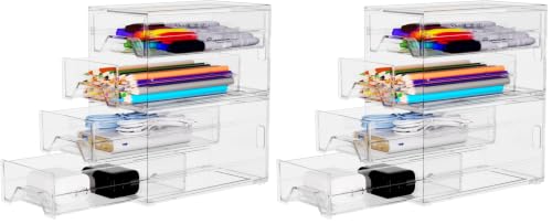 Clear Acrylic Desktop Organizer Drawers - Stackable Plastic Storage for Makeup, Craft Supplies, and Office Stationery - Transparent Vanity Cabinet & Aesthetic Desk Declutter Unit (Pack of 2) - size: 4.4” L x 8”W x 2” H (Pack of 2)