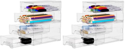 Clear Acrylic Desktop Organizer Drawers - Stackable Plastic Storage for Makeup, Craft Supplies, and Office Stationery - Transparent Vanity Cabinet & Aesthetic Desk Declutter Unit (Pack of 2) - size: 4.4” L x 8”W x 2” H (Pack of 2)