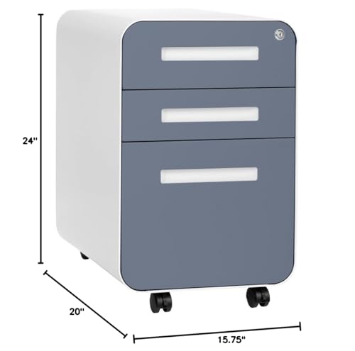 Laura Davidson Furniture Stockpile 3 Drawer File Cabinet with Lock - Under Office Desk Metal Filing Cabinet, Legal/Letter File Folders, Wheels and Stationary Feet, Pre-Assembled, Coastal Blue - color: Coastal Blue
