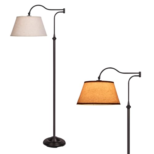 Swing Arm Floor Lamp, Arc Floor Lamps with 180° Adjustable Cantilever for Living Room, Mid Century Standing Lamp with Linen Shade, Tall Lamps for Bedroom Living Room Office Reading Room (Brown) - color: Brown