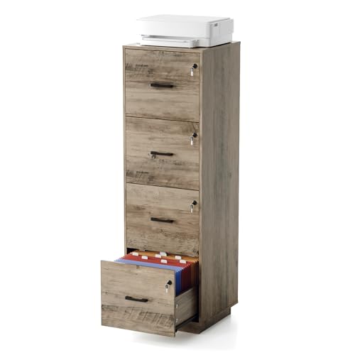 VINGLI 4 Drawer File Cabinet with Lock, Home Office Filing Organizer, for Letter Size File Folder Storage, Wood Tall Vertical Filing Cabinet, Printer Stand, Archivador (Rustic Gray) - color: Rustic Gray, size: High 4 Drawer