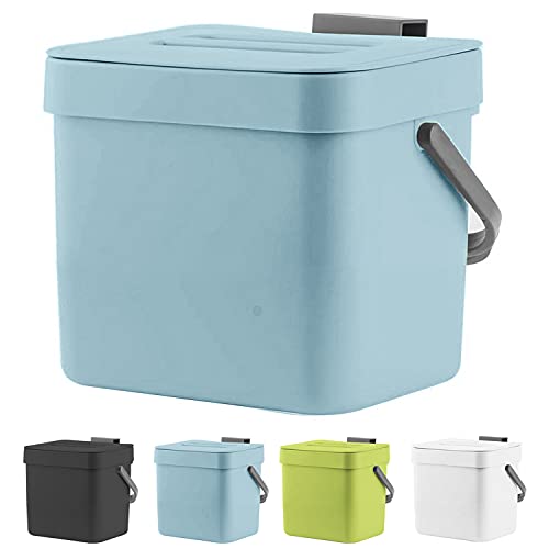 LALASTAR Kitchen Compost Bin, Hanging Trash Can with Lid for Kitchen Cabinet Door, Under Sink, Wall Mounted Waste Bin for Bathroom, 1.8 Gallon, Blue - color: Blue