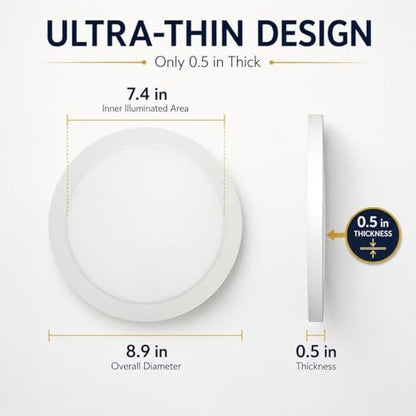 KSANA 9 Inch LED Flush Mount Ceiling Light, 5 CCT Selectable Ultra-Slim Round Flat Panel Light, Triac Dimmable 5%-100%, 18W 1440LM Ceiling Light Fixture for Kitchen, Bedroom, Hallway, Office - size: 9 Inch