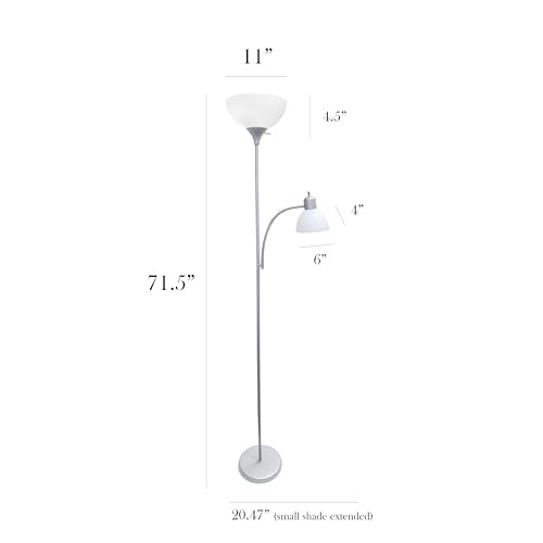 Simple Designs LF2000-SLV-LB 71.5" Traditional Floor Lamp with Adjustable Reading Light, LED Bulbs Included, Silver - color: Silver, size: Bulb Included, style: Bulb Included