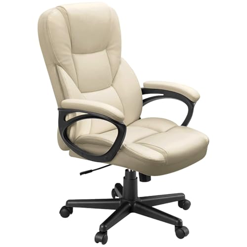 Furmax Office Executive Chair High Back Adjustable Managerial Home Desk Chair, Swivel Computer PU Leather Chair with Lumbar Support (1, Khaki) - color: Khaki