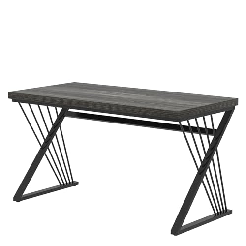 Modern Home Office Desks, Rustic Wood and Metal Computer Desk, Industrial Writing Study Gaming Table for Living Room Bedroom, Dark Gray, 47 Inch - color: Dark Gray, size: 47 Inch
