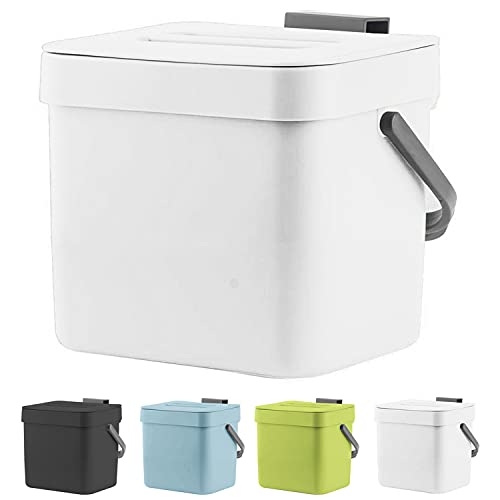 LALASTAR Trash Can with Lid, Wall-Mounted Under Sink Small Garbage Can for Kitchen, Bathroom, Hanging Plastic Trash Can, 1.8 Gallon, White - color: White