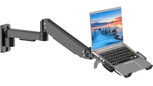 suptek Single Monitor Wall Mount with Laptop Tray for 13 to 18 Inch, Gas Spring Monitor Arm Wall Mount Holds Up to 11KG/24lbs, Full Motion Adjustable,VESA Mount 75x75/100x100mm - style: Laptop Wall Mount