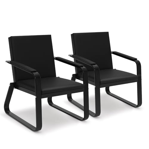 Waiting Room Guest Chair with Padded Arms, PU Leather Office Furniture, Lobby Conference Reception Chairs, Office Guest Seating for Clinic,Airport,Hospital,Barber,Salon,Bank(Black, 2) - style: 2-1-Seat Chair