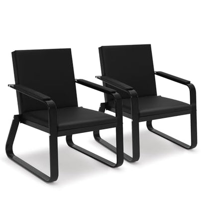 Waiting Room Guest Chair with Padded Arms, PU Leather Office Furniture, Lobby Conference Reception Chairs, Office Guest Seating for Clinic,Airport,Hospital,Barber,Salon,Bank(Black, 2) - style: 2-1-Seat Chair
