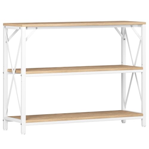 Homeiju Entry Table 40" Width, 3-Tier Entryway Table with Storage, Industrial Sofa Table with Open Shelves, Foyer Tables for Entryway, Hallway, Kitchen, Living Room and Bedroom, Light Coffee - color: Light Coffee, size: 40 inch