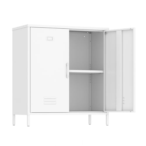 Metal Locker Storage Cabinet with Adjustable Shelf and Doors Bathroom Storage Cabinet Kids Locker for Utility Entryway Laundry Rooms (White) - color: White, size: 35.43"H