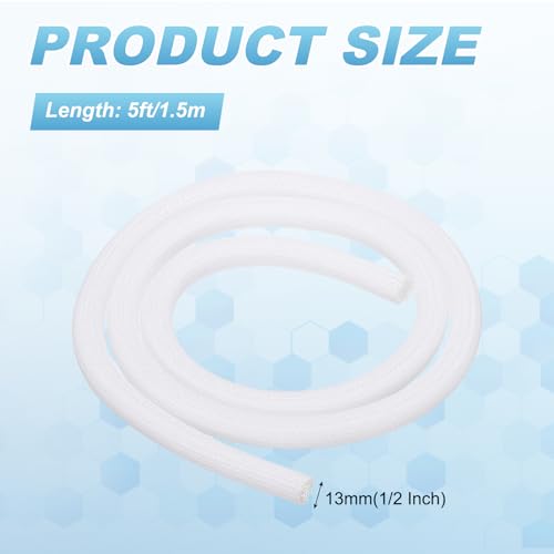 MECCANIXITY Split Sleeve Wire Loom 1/2" 5Ft White Self Wrapping Braided Sleeve UL94-V2 Fireproof PET Sleeving for Automotive, Home Cable Management - color: White, size: 1/2" x 5Ft