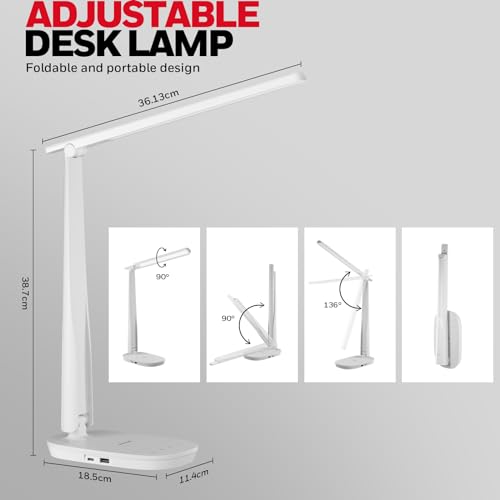 Honeywell HWT-H2 LED Desk Lamp, Eye-Caring Full Spectrum, USB Charging - color: White