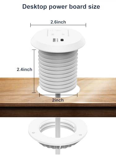 Recessed Desktop Power Grommet 2 inch with USB-C Ports,Tamper-Resistant Design AC Outlets,Round Desk Hole Outlets Conference Outlet for Home Office(White)