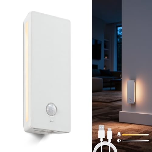 LED Backlit Motion Sensor Night Light, Rechargeable Night Light, Mini Stick-On Night Lights, Soft Two-Sided Glow, Magnetic, 3-Color Adjustable, for Bedroom, Toilet, Hallway & Cabinet - color: ABS, size: 1 Pack