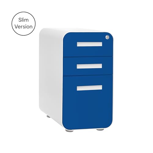 Laura Davidson Furniture Stockpile Slim 3-Drawer Mobile File Cabinet with Lock - Under Desk Metal Filing Cabinet, Legal/Letter File Folders, Wheels and Stationary Feet, Pre-Assembled, Blue Faceplate - color: Blue Faceplate