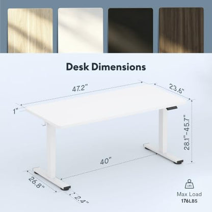 FLEXISPOT 48"x24" Electric Standing Desk, White - color: White, size: 48x24"