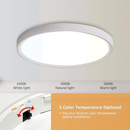 6PK 15.8 Inch Led Ceiling Light Flush Mount, 34W, 3060LM, 3000K/4000K/6000K CCT Selectable Super Slim LED Ceiling Light, Close to Ceiling Round Flat Panel Light for Hallway, Bedroom,Kitchen ect - color: White