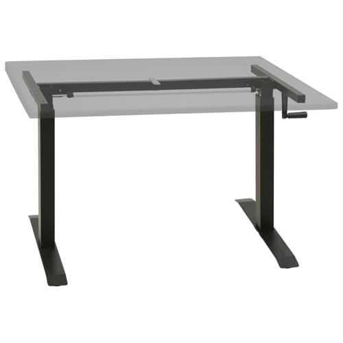 Bopdu Manual Height Adjustable Standing Computer Desk Home Office, Writing Table Gamer Workstation Study Desk Frame Hand Crank Black
