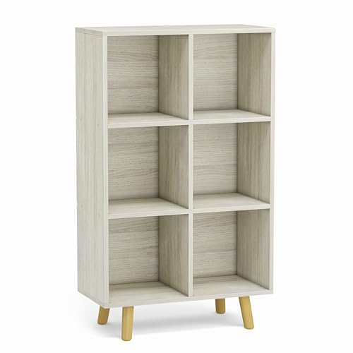 6-Cube Open Shelf Bookcase - 3-Tier Wooden Floor-Standing Bookshelf with Legs and Backpanel, Ideal for 11-inch Fabric Storage Bins and Miscellaneous Organizer, Oak - color: Oak, size: 6-Cube
