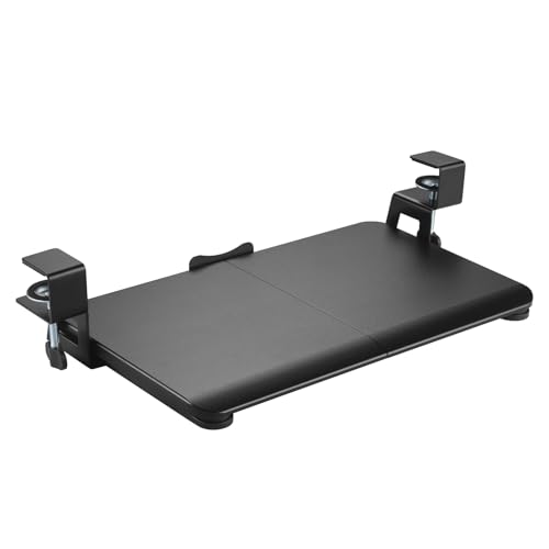 Keyboard Tray Under Desk, Slide Out Computer Keyboard & Mouse Tray with C Clamp-on Mount Easy to Install,24" W（Including Clamps） X 12"D Small Size,Black