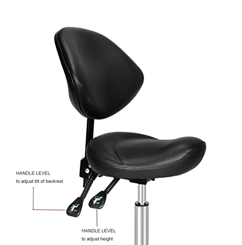 Kaleurrier Rolling Saddle Chair with Back Support: Heavy Duty Stools - color: Black, size: With Back & Footrest