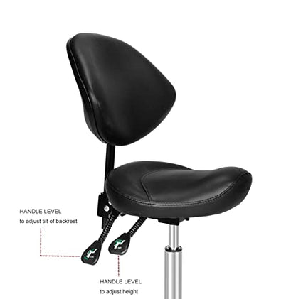 Kaleurrier Rolling Saddle Chair with Back Support: Heavy Duty Stools - color: Black, size: With Back & Footrest
