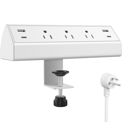 Desk Clamp Power Strip,40W Fast Charging Station,Desktop Mount Surge Protector,2 PD 20W USB C Ports,3 Outlets for Home,Office,Fit 1.9" Tabletop Edge (White, 3 Outlets & 4 USB Ports & 25 FT Cable) - color: White, size: 3 Outlets & 4 USB Ports & 25 FT Cable