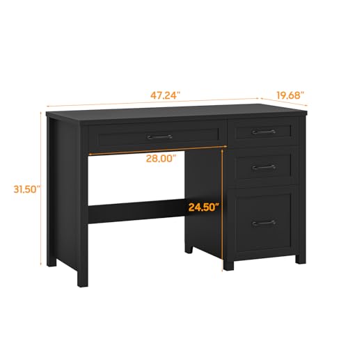 Vabches Farmhouse 47" Executive Desk with 4 Drawers, Pure Black - color: Pure Black, size: Style 2