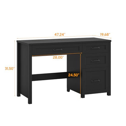 Vabches Farmhouse 47" Executive Desk with 4 Drawers, Pure Black - color: Pure Black, size: Style 2