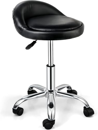 Rolling Stool with Wheels Swivel Salon Stool Adjustable Drafting Tattoo Office Chair for Massage Bar Kitchen Spa Shop with Thick Cushion (Black) - color: Black