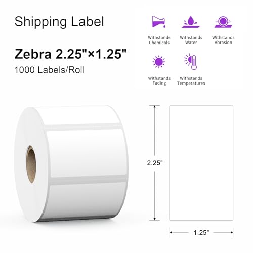 12 Rolls 2.25" x 1.25" Direct Thermal Labels - Perforated for Barcode Address Labels - Postage Shipping Labels Compatible with Rollo & Zebra ZD410 ZD411 LP2824 ZD421 ZD420 Printers,1000 Labels/Roll - size: 2.25" x 1.25" (12Rolls-12000Labels)