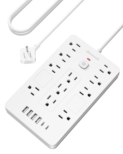 6FT Flat Plug Surge Protector Power Strip with 11 Outlets&6 USB Ports - color: White, size: 6 feet