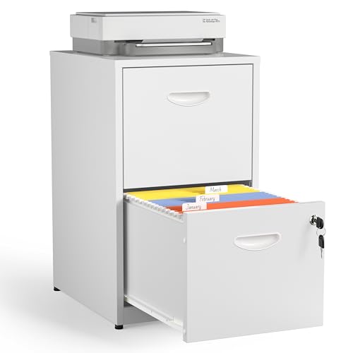 2 Drawer File Cabinet with Lock, Metal Filing Cabinet for Office | Small File Cabinets for Home Office, Under Desk Vertical File Cabinet Fit Hanging Files, Letter & A4 Documents - color: White, style: 2 Drawers-Light Duty
