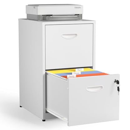 2 Drawer File Cabinet with Lock, Metal Filing Cabinet for Office | Small File Cabinets for Home Office, Under Desk Vertical File Cabinet Fit Hanging Files, Letter & A4 Documents - color: White, style: 2 Drawers-Light Duty