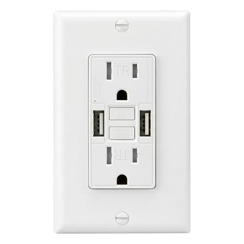 15 Amp GFCI Outlet with Dual USB-A Ports, White, 1-Pack