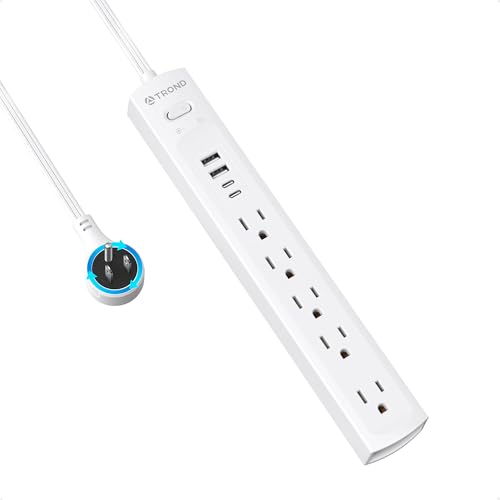 TROND 360 Rotating Plug Surge Protector Power Strip with 4 USB Ports, White - color: White, size: 3 ft